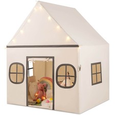 Kids Play Tent with Padded Mat, Star Lights, Side Storage Bags, Door  Windows