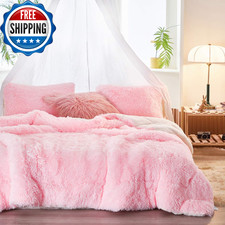3-Piece Plush Shaggy Comforter Set, Full/Queen Size Luxury Faux Fur Sherpa Rever
