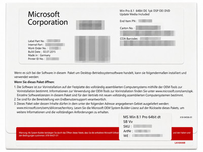Microsoft Windows 8.1 Pro 64 Bit Deutsch OEM Version   DVD   FQC-06942