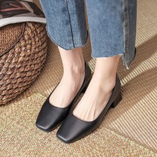Women Low Chunky Block Heel Close Toe Office Work Slip On Pump Dress Shoes