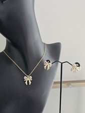 Ladies Women's Girls Gold Timeless Grace Bow Necklace Set
