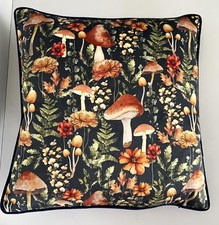 Soft Velvet Touch Cushion Cover Colourful Mushroom Design Navy Blue 45 x 45cm