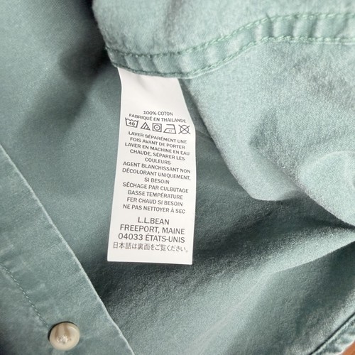 LL Bean Sunwashed Canvas Shirt Mens Green Slightly Fitted Button Up SZ-M Cotton - Bild 14 von 15