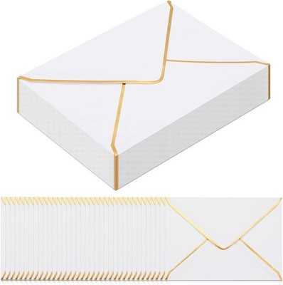 100 Pack 5 x 7 Envelope Invitations A7 V Flap Envelopes with Gold Border
