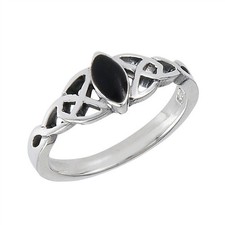Sterling Silver Celtic Ring with Synthetic Black Onyx