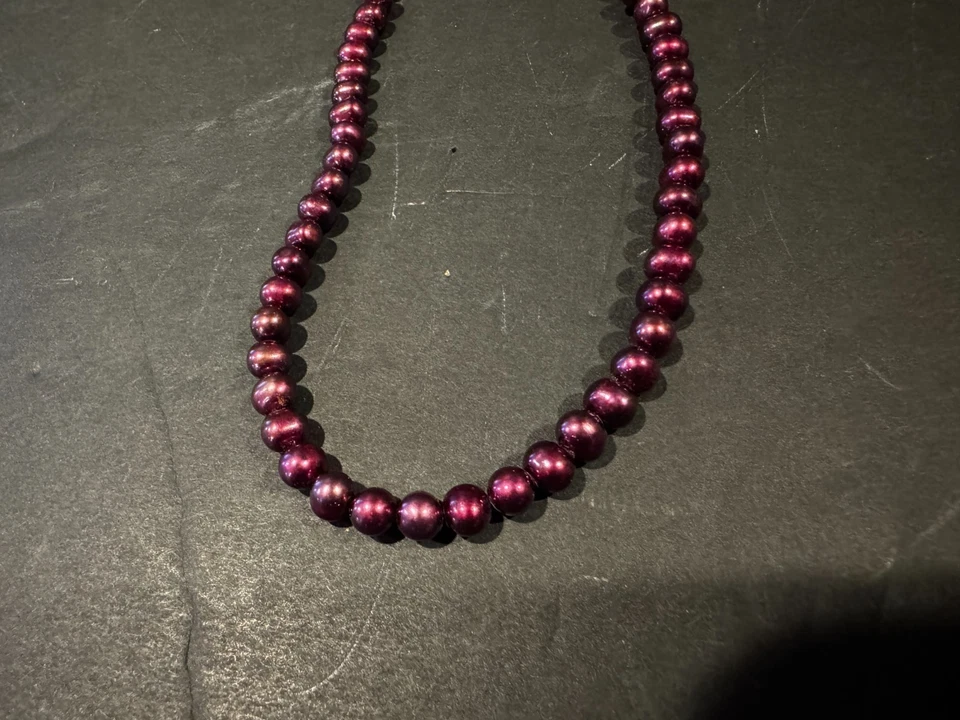Colar de pérolas roxas vintage de prata esterlina 925 Borgonha Merlot 17"" - Imagem 2 de 4