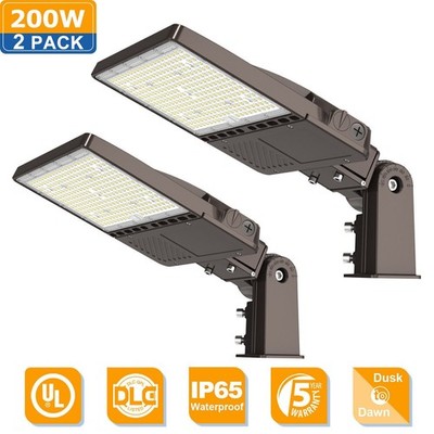 2X LED Parking Lot Light 200W Dusk To Dawn Commercial Shoebox Street Pole Lights