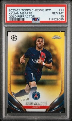Topps Chrome 2023-24 UEFA Club Kylian Mbappé #21 Gold Refractor /50 PSA 10 PSG