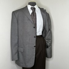 Mens Blazer 45R Gray Silk Wool Houndstooth 49" Sport Coat Suit Jacket Claiborne