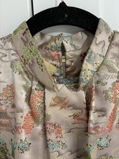 Vintage Chinese oriental belted fit and flare midi dress size S 8 10 gold retro