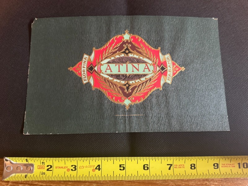 Antique Atina Habana Cigar Box Label Flor Fina Crimson Gold Embossed Proof