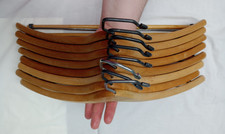 Lot of 8 Vintage Batts  Wishbone Wooden Suit Hangers 17" Moveable Bar