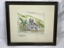 VTG OOAK Watercolor Painting 1st Presbyterian Church Georgetown Colorado E Kurtz