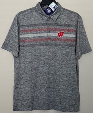 New Wisconsin Badgers Men  s Polo Shirt Size Large Gray Color