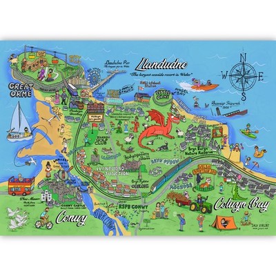 Llandudno, Conwy Karte A4 Druck - Küste Wales Kunst Poster - Reisekarte Geschenk 