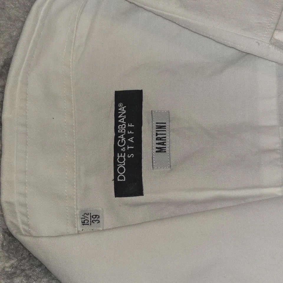 Camisa de vestir Dolce & Gabbana Staff para hombre 15,5/39 blanca con botones puño francés Foto 3 de 4