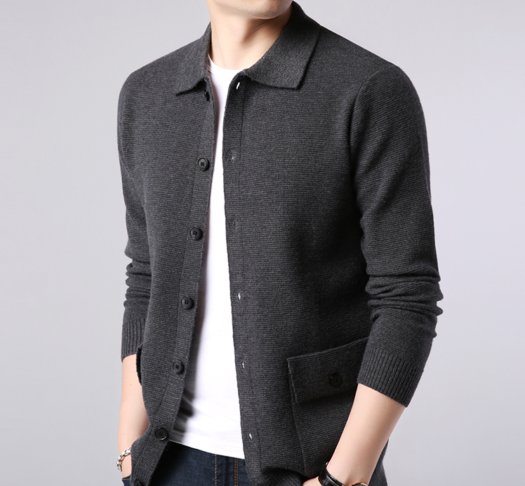 Mens Cashmere Knitted Sweater Cardigan Lapel Thick Knitwear Coat