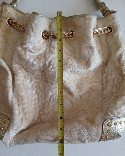 Bebe Gold Creme & Yellow Purse Handbag Multi Texture Furry Fuzzy - Picture 2 of 16