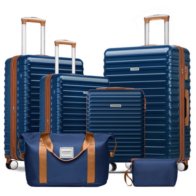 6pc Hardside Luggage Set 18'' 20'' 24'' 28'' Expandable Suitcase Travel Toiletry Bag