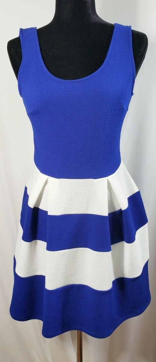Fit and flare stretchy dress, striped, blue and white, size M, made in USA  | eBay
