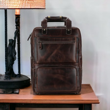 Vintage Genuine Premium Leather Men's Luxury Travel Backpack Multi-Pocket Bag