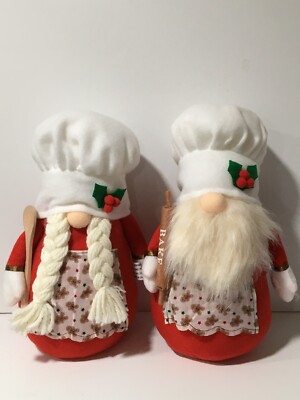 NEW 12'' MR & MRS GINGERBREAD BAKER GNOME SET OF 2 PLUSH SET WEIGHTED