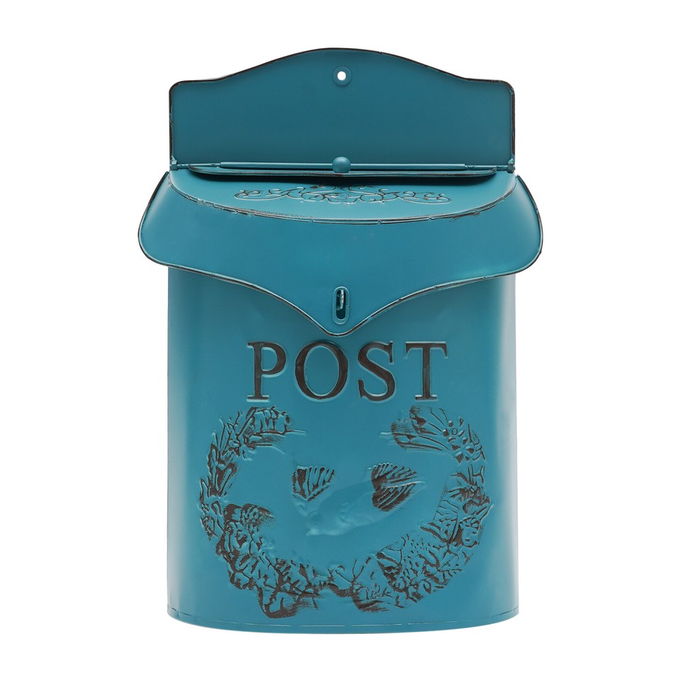Blue Wall Mount Mailbox Iron Box Post Office Box External Letter Mail