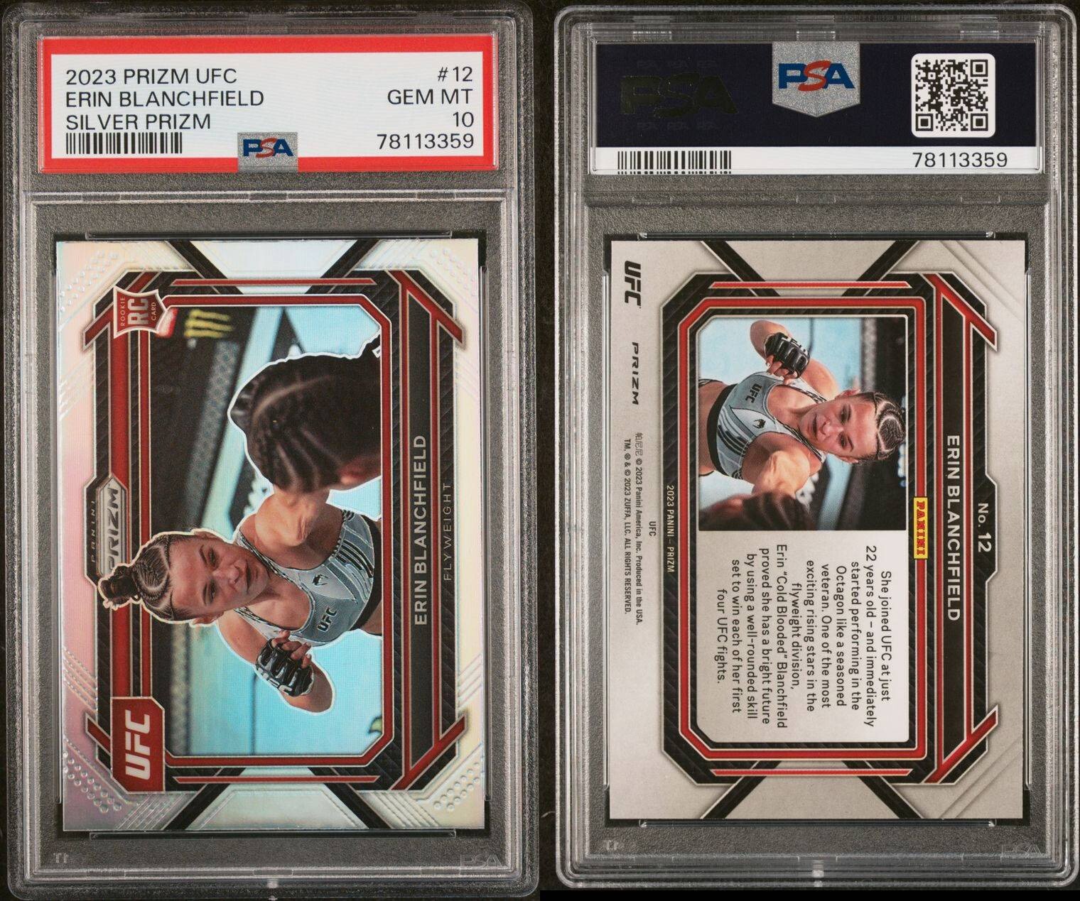 2023 Panini Silver Prizm UFC #12 Erin Blanchfield RC Rookie PSA 10 GEM MINT