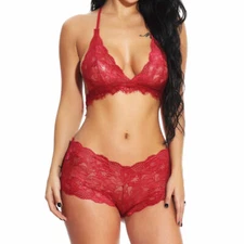 Women's Sexy Lingerie Strappy Mesh Sheer Bra and Panties Set Underwear Nightwear