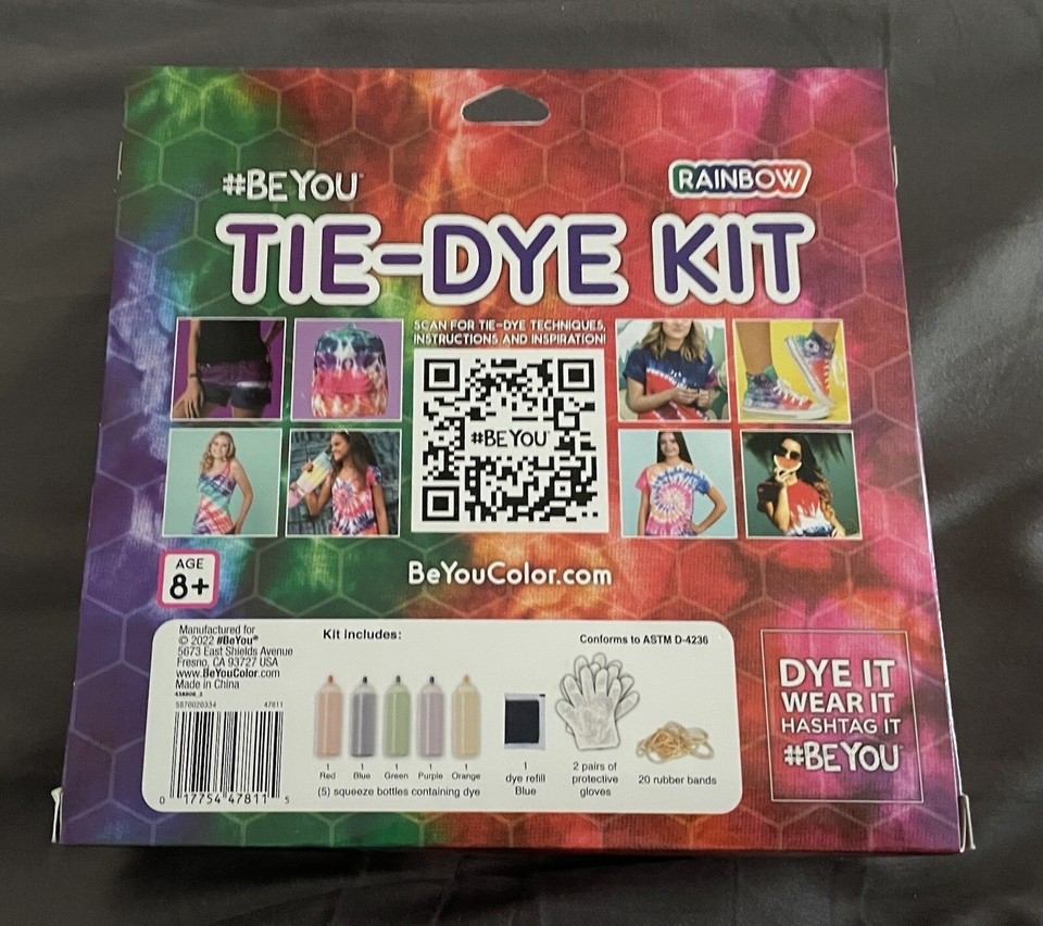 #BeYou Tie-Dye Kit Rainbow 30 Piece Set Rubber Bands Gloves Guide 6 ...