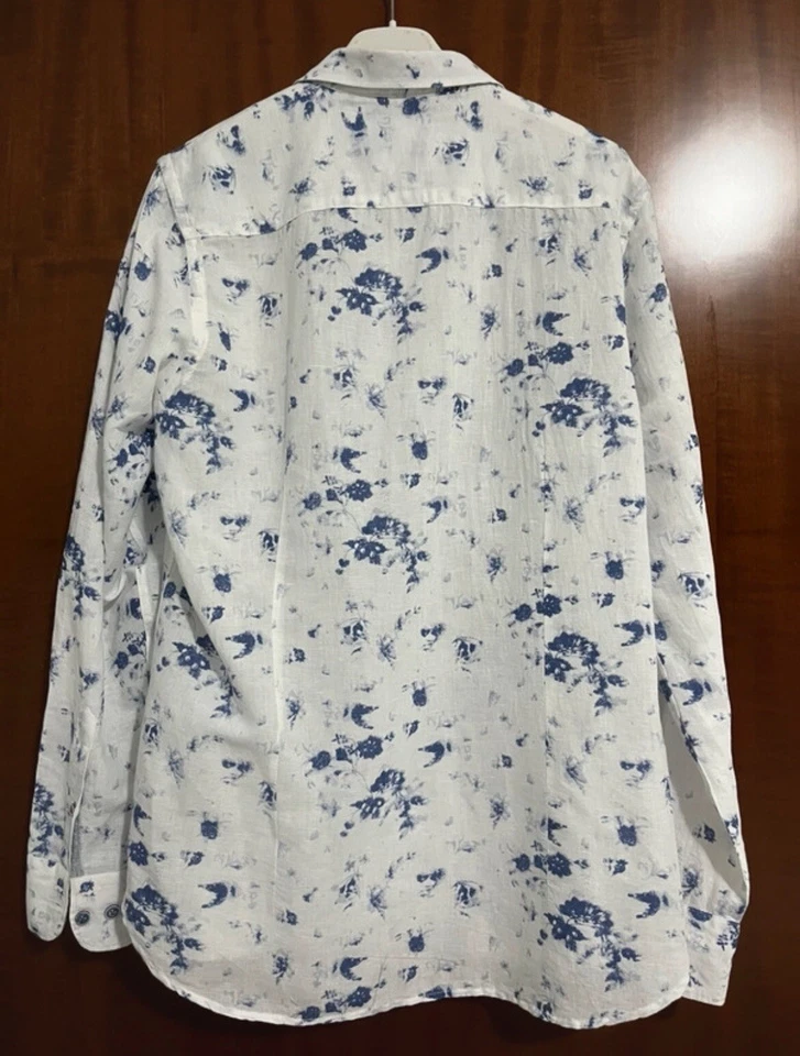Camicia Sorbino Taglia S Uomo Shirt Manica Lunga Cotone Bianco A Fiori Blu - Immagine 2 di 4