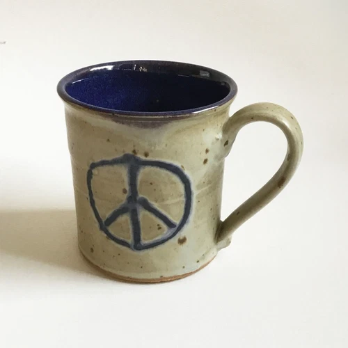Vintage William Bill Creitz Peace Sign Speckled Stoneware Studio Art Pottery Mug