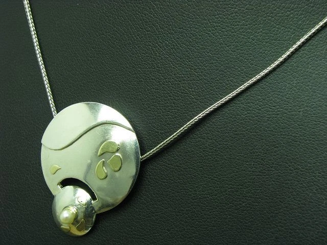 925 Argento Sterling Collana Pendente con Perle Ricoperto/Parzialmente Dorato/ - Immagine 2 di 4