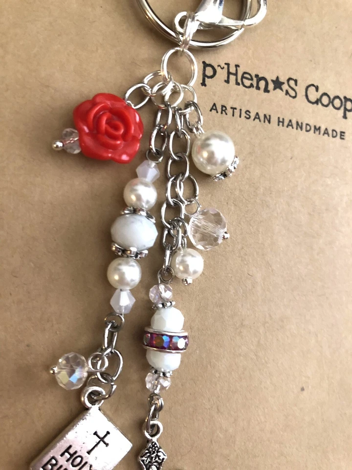 Cristo Crucifijo con Santa Biblia y Rosa Monedero Dije Llavero FOB Hecho a Mano EE. UU. 1982 Foto 2 de 3