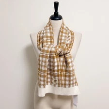 Timberland Ivory Plaid Knit Acrylic Oblong Rectangle Winter Scarf NWT 10 X 63 In