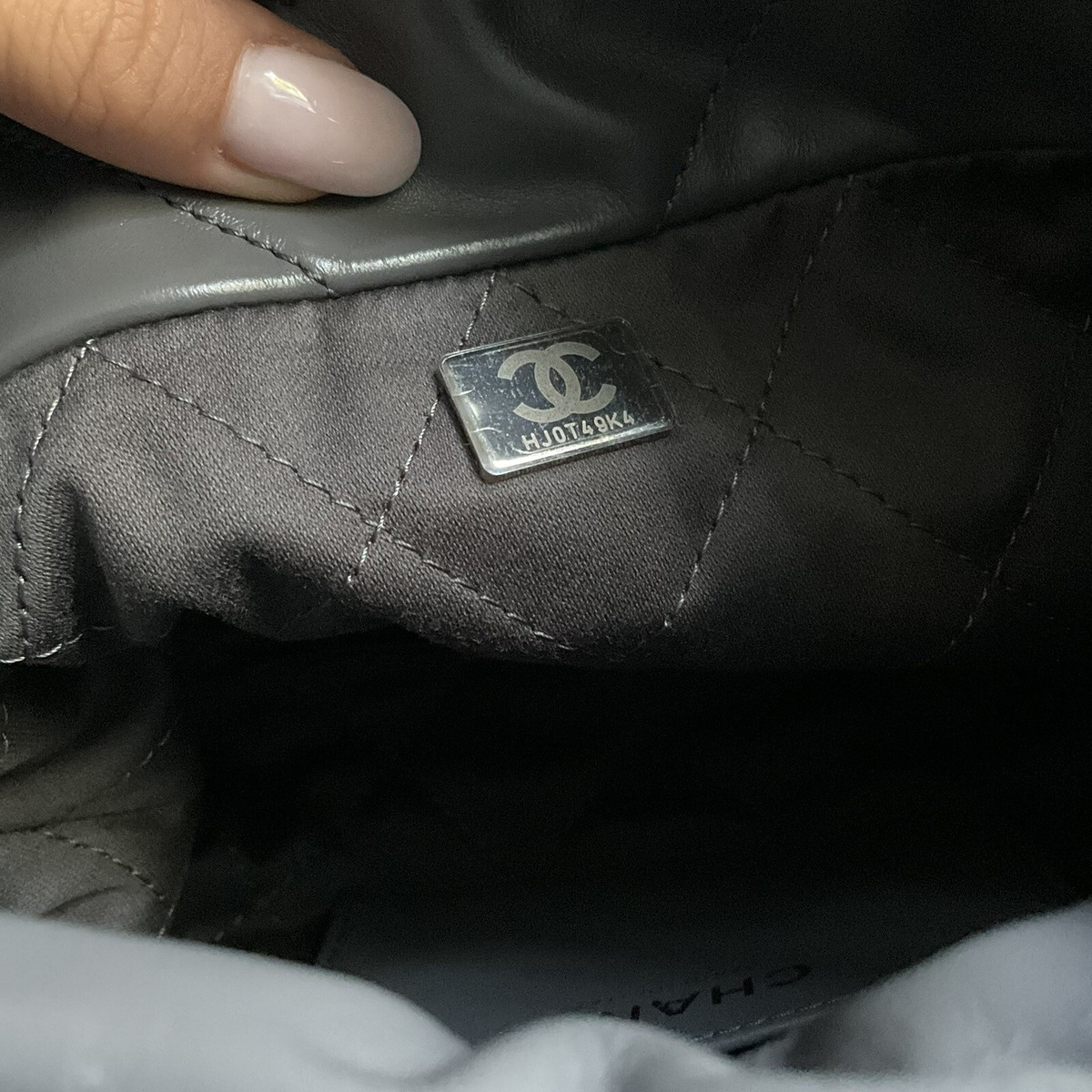 Chanel 23K Mini 22 Hobo Bag Shiny Calfskin Silver Metal Grey