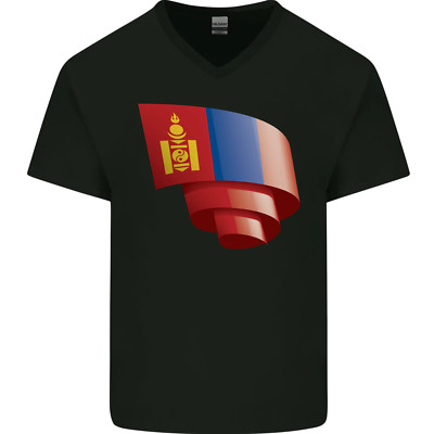 Curled Mongolia Flag Mongolian Day Football Mens V-Neck Cotton T-Shirt