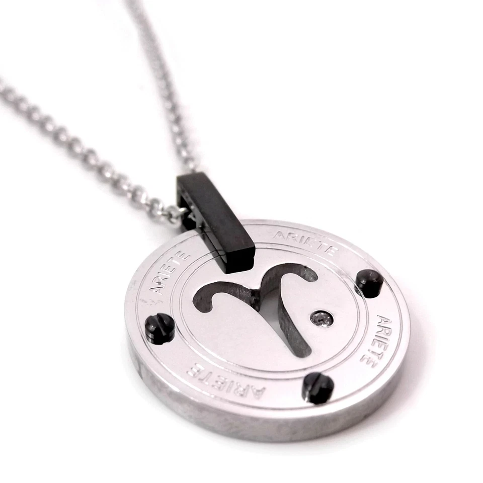 Collana in acciaio con segno zodiacale pendente pietra brillante da uomo donna - Immagine 2 di 4
