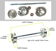 TRADESHIP 1/24 1/32 Slot Car 1/8"x2 3/4" Axle +ALUMINUM FRONT WHEELS 5/40 Thread