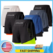 2 en 1 Pantalones Cortos Deportivos Para Hombres Casual Licra Shorts Running Gym