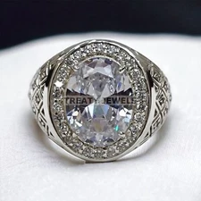 Moissanite Oval Cut Gemstone With 925 Sterling Silver Ring For Men's #A412 *
