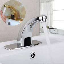 Touchless Bathroom Sink Mixer Sensor Faucet Deck Mount Hands Free Tap+Coverplate