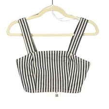 ZARA Crop Top Womens XS Blue White Striped Denim Corset Bustier Nautical Preppy
