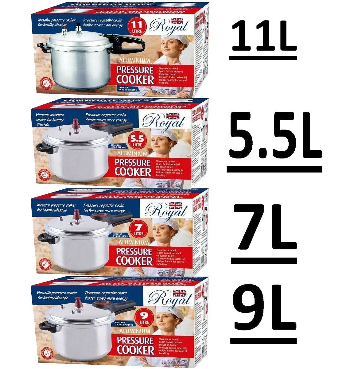 Aluminium Pressure Cooker Kitchen Catering Home Cookware 5/7/9/11L non induction