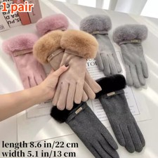 1 Pair Women Fleece Lined Gloves Touchscreen Driving Gloves Faux Fur Trim