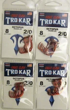4 Packs Eagle Claw TK2HR Trokar Red Octopus Fish Hooks Size 2/0 3/0 4/0 USA Made
