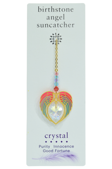 AURORA BOREALIS April Birthstone Gold Angel Wing Heart Sun-catcher Hanging Cryst