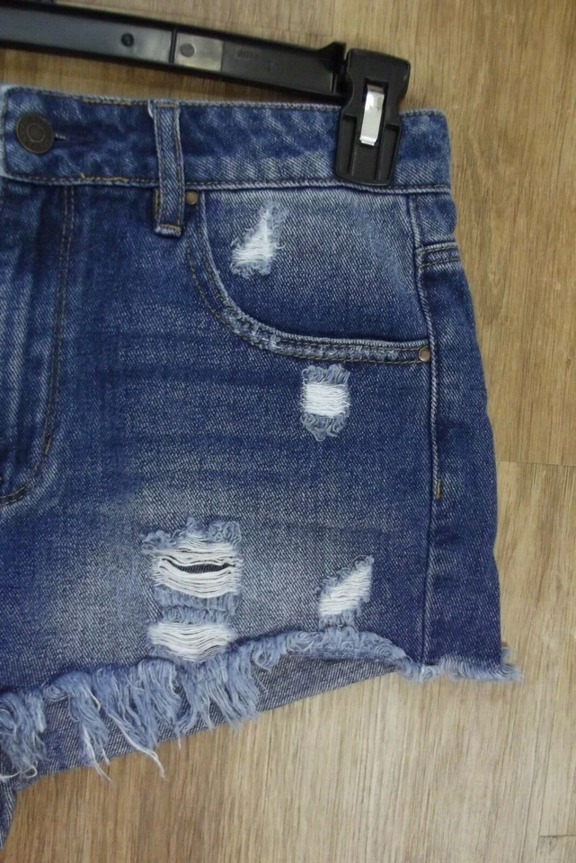 Pantalones Cortos Pacsun Para Mujer Talla 29 Azul Denim Tiro Alto Desgastados Corte Caliente Foto 3 de 4