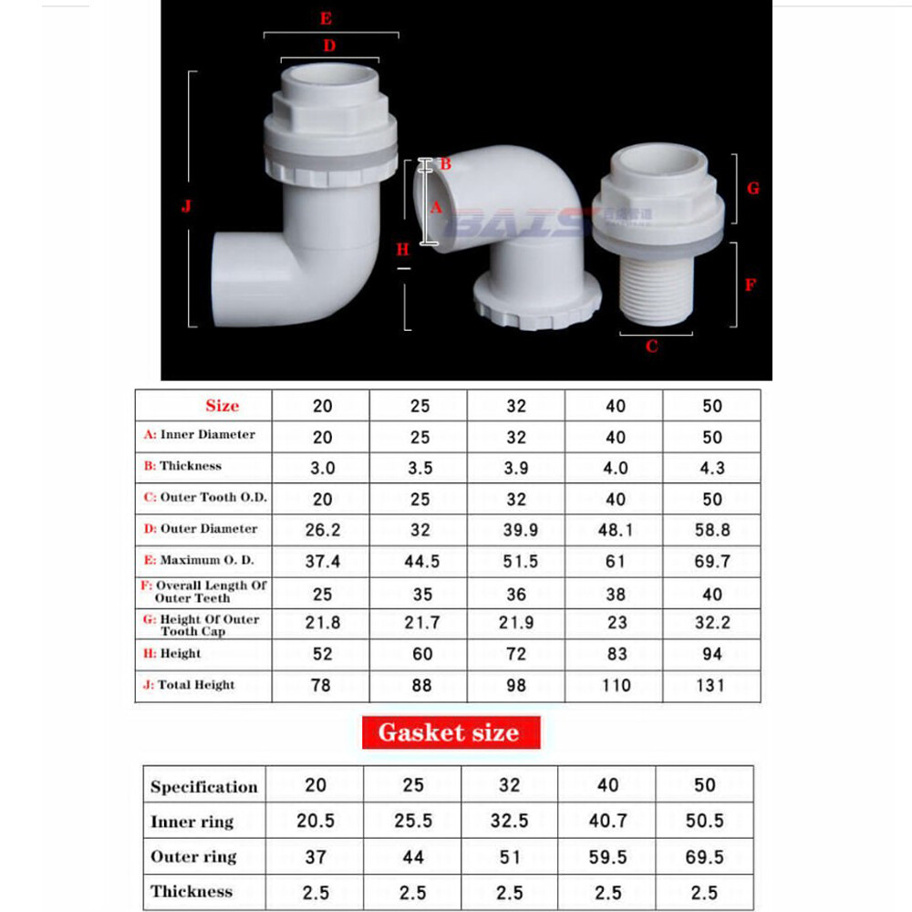 90 Elbow PVC Fish Pond Filter Fittings Tank Connectors Drain Fittings