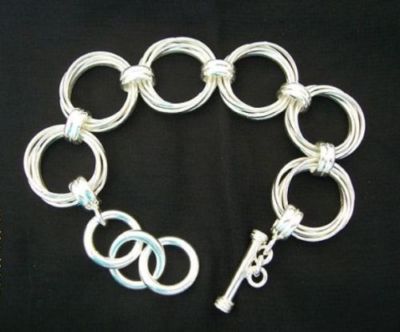 SILPADA 925 Sterlingsilber Multi Kreis Glieder Knebel Armband B1235 ZURÜCKGENOMMEN 